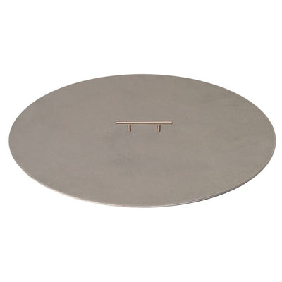 Warming Trends Circular Aluminum Fire Pit Cover in Range Sizes with Single Handle on White Background