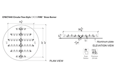 Warming Trends CFBCT440 Circular Tree-Style Crossfire Brass Burner 440K BTU 30.25x34-Inch specification line drawing