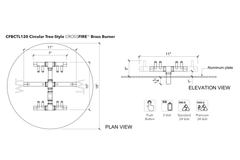 Warming Trends CFBCTL120 Circular Tree-Style Crossfire Brass Burner 120K BTU 11x10-Inch specification line drawing