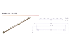 Warming Trends Crossfire Linear Brass Fire Pit Burner Kit Size chart, 40x8-inch Plate, 34-inch Linear Burner Specification Drawing