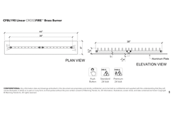 Warming Trends Crossfire Linear Brass Fire Pit Burner Kit Size chart, 44x8-inch Plate, 38-inch Linear Burner Specification Drawing