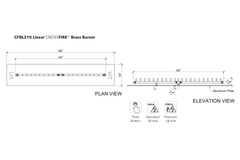 Warming Trends Crossfire Linear Brass Fire Pit Burner Kit Size chart, 50x10-inch Plate, 42-inch Linear Burner Specification Drawing
