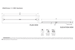 Warming Trends Crossfire Linear Brass Fire Pit Burner Kit Size chart, 62x12-inch Plate, 54-inch Linear Burner Specification Drawing
