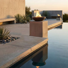 Warming Trends AON GFRC Architectural Aura Bowl Concrete Vessels w/ Crossfire Brass Burner