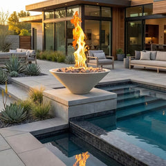 Warming Trends AON GFRC Architectural Aura Bowl Concrete Vessels w/ Crossfire Brass Burner