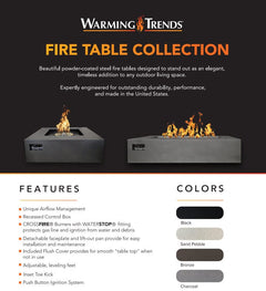 Warming Trends AON Powder-Coated Steel Square Fire Table w/ Crossfire Brass Burner