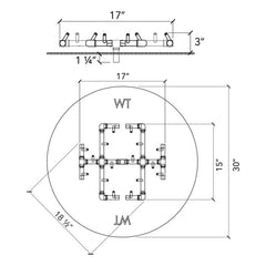 Warming Trends CFB180 Original Crossfire Brass Burner 180K BTU 17x15-Inch specification line drawing