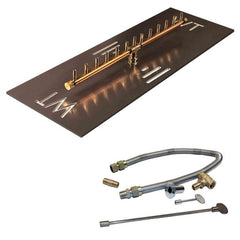 Warming Trends Crossfire Linear Brass Firepit Burner Kit with Rectangular Plate available in different sizes