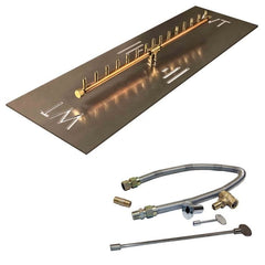 Warming Trends Crossfire Linear Brass Firepit Burner Kit with Rectangular Plate available in different sizes