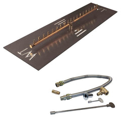 Warming Trends Crossfire Linear Brass Firepit Burner Kit with Rectangular Plate available in different sizes