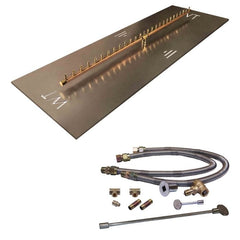 Warming Trends Crossfire Linear Brass Firepit Burner Kit with Rectangular Plate available in different sizes