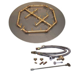 Warming Trends Crossfire Octagonal Brass Burner with Round Plate and Dual Flex Line Kit for CFBO280 in white background