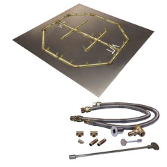 Warming Trends Crossfire Octagonal Brass Burner with Square Plate and Dual Flex Line Kit for CFBO320 in white background