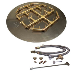 Warming Trends Crossfire Octagonal Brass Burner with Round Plate and Dual Flex Line Kit for CFBO360 in white background