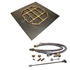 Warming Trends Crossfire Octagonal Brass Burner with Square Plate and Dual Flex Line Kit for CFBO360 in white background