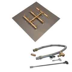 Warming Trends Crossfire Square Tree-Style Gas Fire pit Burner Kit with Square Plate and Flex Line Kit for CFBST120 in white background