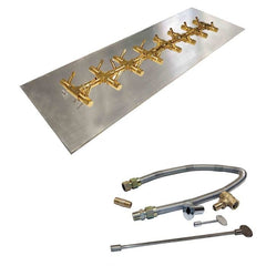 Warming Trends Crossfire Tree-Style Brass Gas Fire Pit Burner Kit CFBT230 with Rectangular Stainless Steel Plate and Flex Line Kit in White Background