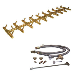 Warming Trends Crossfire Tree-Style Brass Gas Fire Pit Burner Kit CFBT290 with Dual Flex Line Kit in White Background