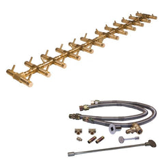 Warming Trends Crossfire Tree-Style Brass Gas Fire Pit Burner Kit CFBT350 with Dual Flex Line Kit in White Background