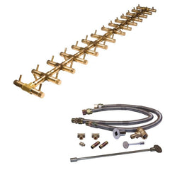 Warming Trends Crossfire Tree-Style Brass Gas Fire Pit Burner Kit CFBT410 with Dual Flex Line Kit in White Background