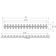 Warming Trends Crossfire Tree-Style Brass Gas Fire Pit Burner CFBT470 Size Chart, 14x74-inch Plate, 7.25x67-inch Burner Specification Drawing