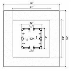 Warming Trends Crossfire 13x13-inch Burner 36x36-inch Firetable Specification Drawing
