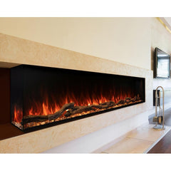 Modern Flames Built In Electric Fireplace Cream White Wall Finish with Tv on the Right side