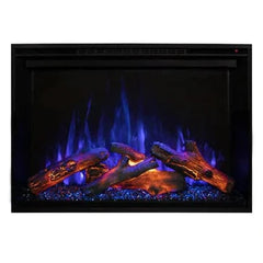 Redstone Electric Built-In Fireplace 36" On White Background with Logs and Blue Flames