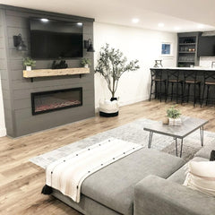 Modern Flames Spectrum Slimline Wall Mount Recessed Electric Fireplace Install in Living Area with TV on Top