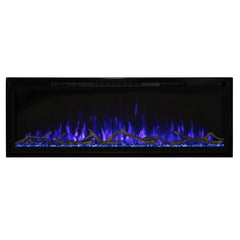 Modern Flames Spectrum Slimline Wall Mount Recessed Electric Fireplace with Violet Flame and White Background