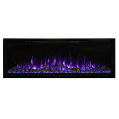 Modern Flames Spectrum Slimline Wall Mount Recessed Electric Fireplace with Purple Flame and White Background