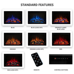 All Electric Redstone Fireplace Colors, Blue, Orange, Blue, Red with Remote and Control Buttons 