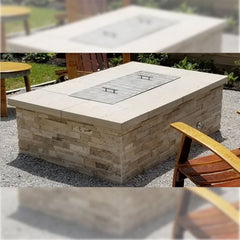 Warming Trends Crossfire Rectangular with Linear Firetable with Cover and Backyard View and Chair