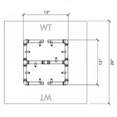 Warming Trends Crossfire SquareOpening 13x13-inch Burner 26-inch Plate Specification Drawing