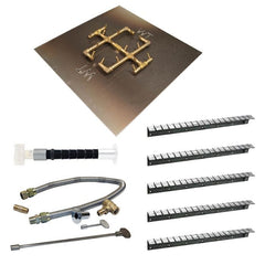 Warming Trends Crossfire Universal Paver Kit with Brass Burner, Square Plate, Flex Line Kit, Key Valve Extension Tube, and  Adjustble Installation Collars for 29-31-Inch Circular or Square Opening