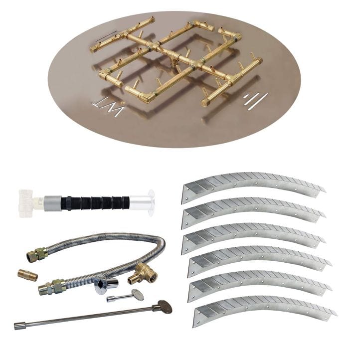 Warming Trends Crossfire Universal Paver Kit with Brass Burner, Round Plate, Flex Line Kit, Key Valve Extension Tube, and  Adjustble Installation Collars for 35-37-Inch Circular or Square Opening